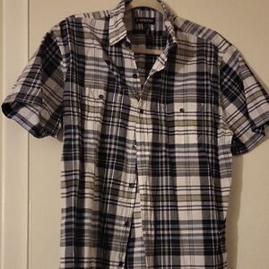 Express Men's Blue and White Checkered Shirt